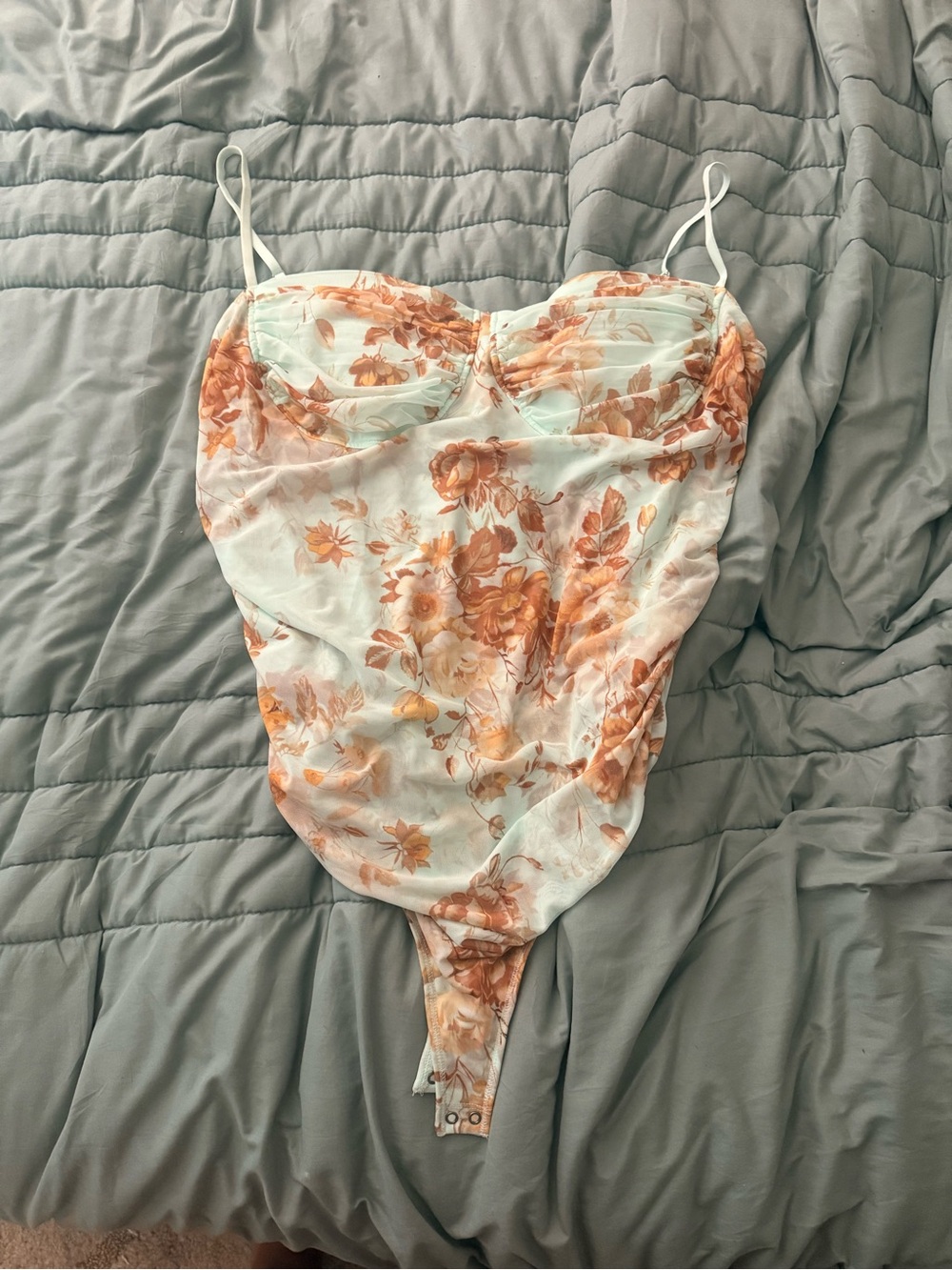 Abercrombie & Fitch Floral Mesh Bodysuit in Mint and Rust